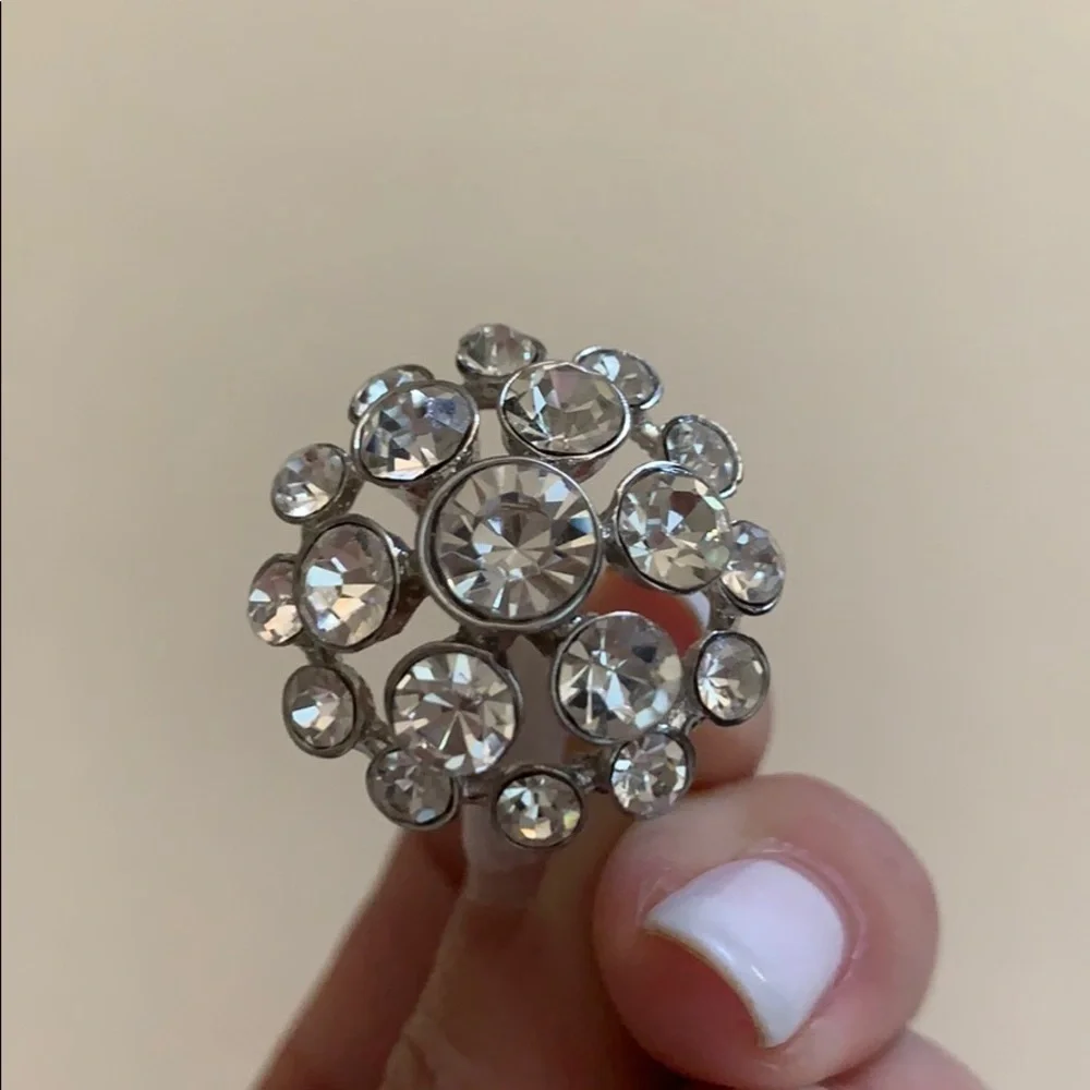 Silver Faux Diamond Circular Sunburst Ring Size 6